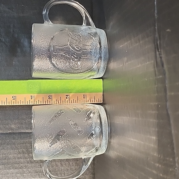 Vintage Pair of 10 oz COCA-COLA FROSTED ETCHED MUGS, 4" H - Picture 6 of 8